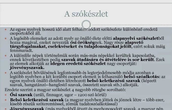 A magyar szókincs eredete és a jövevényszavak
